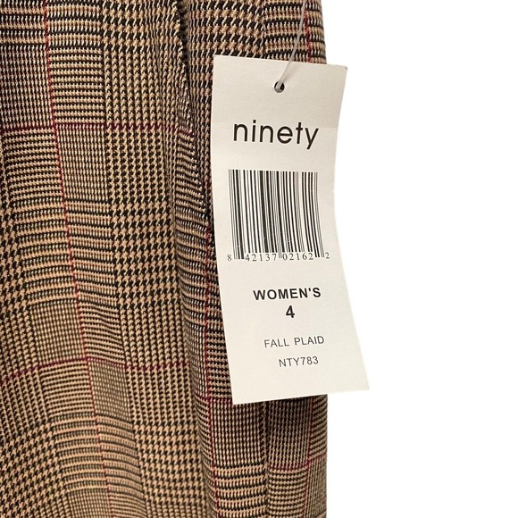 Ninety Women's Sz 4 Brown Fall Plaid Houndstooth Straight Leg Trousers Pants - Picture 5 of 16